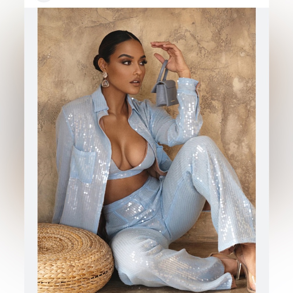 JLuxLabel NWT Three Piece Blue Sequin Pant Set
